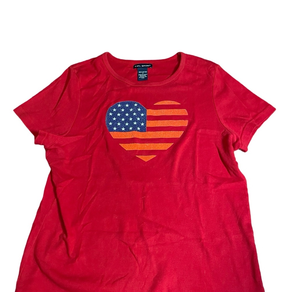 SML Sport red Stars Stripes heart tshirt cotton size small glitter graphic tee - Picture 4 of 12